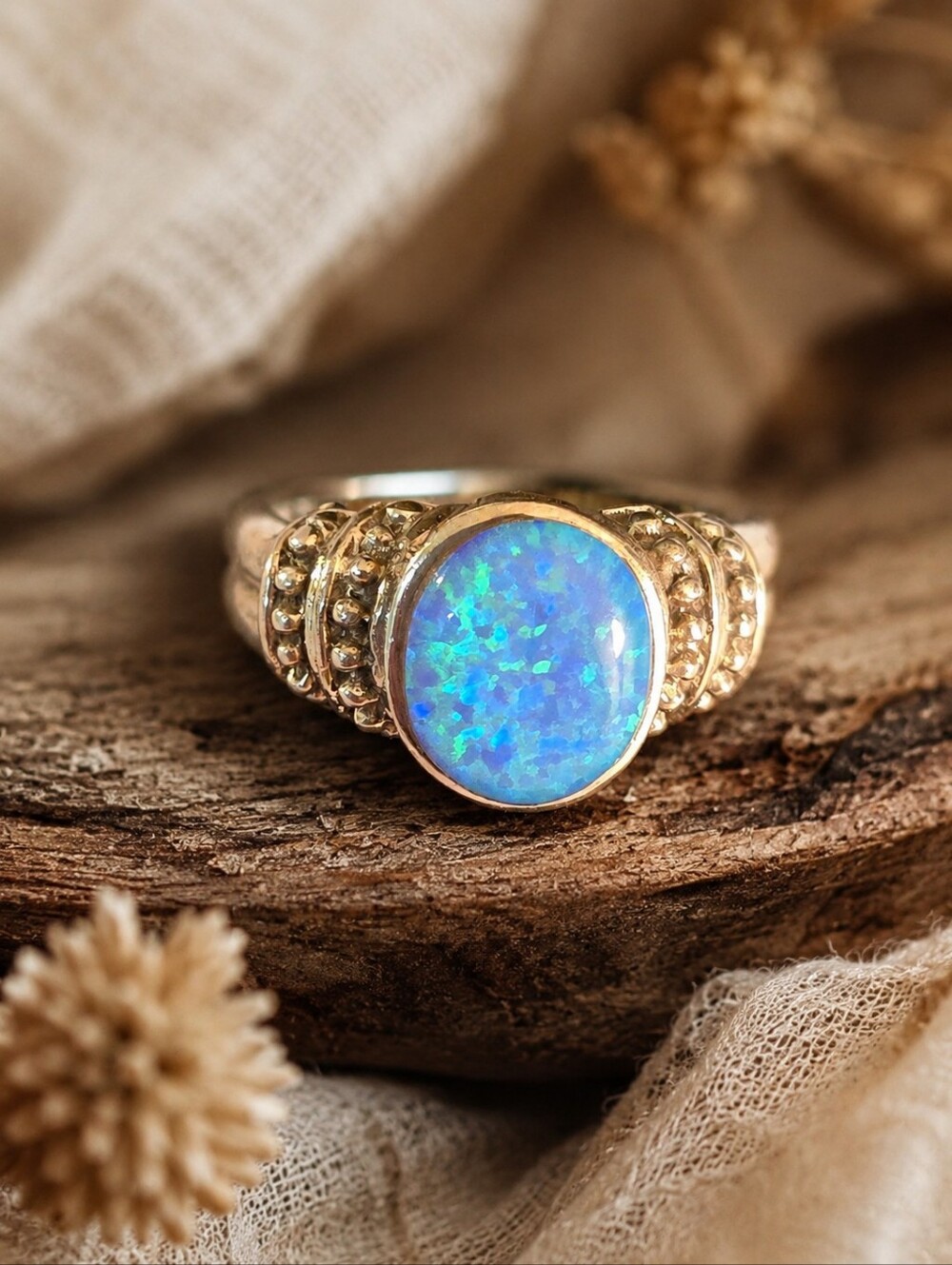 925 Sterling Silver Blue Opal Ring – Size 7.5